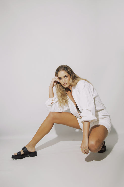 Antigua Berta Long Sleeve Jumpsuit White Linen