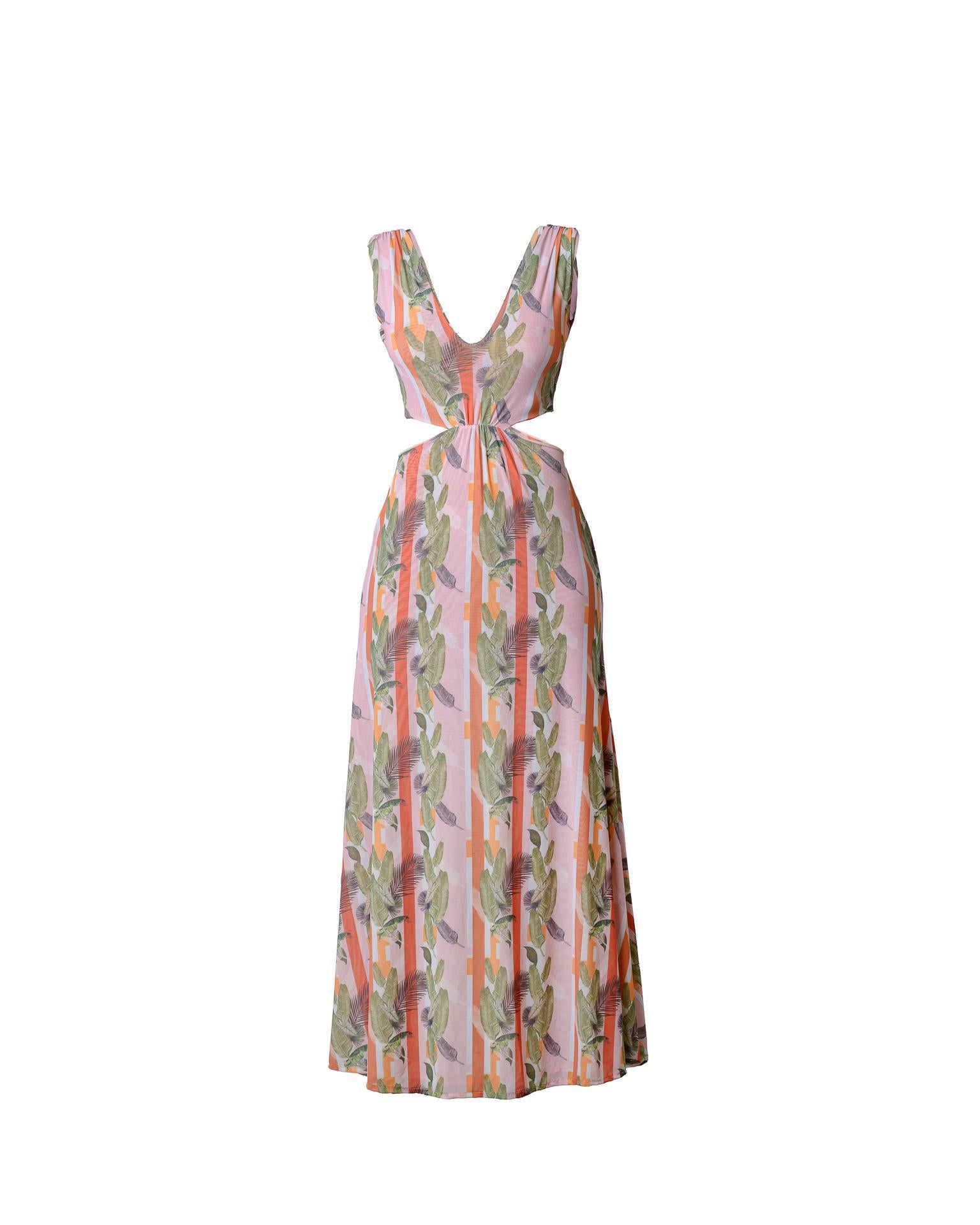 Antigua Maria Maxi Dress in Palms and Stripes