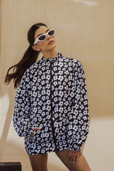 Berta Jacket Flowers White on Black