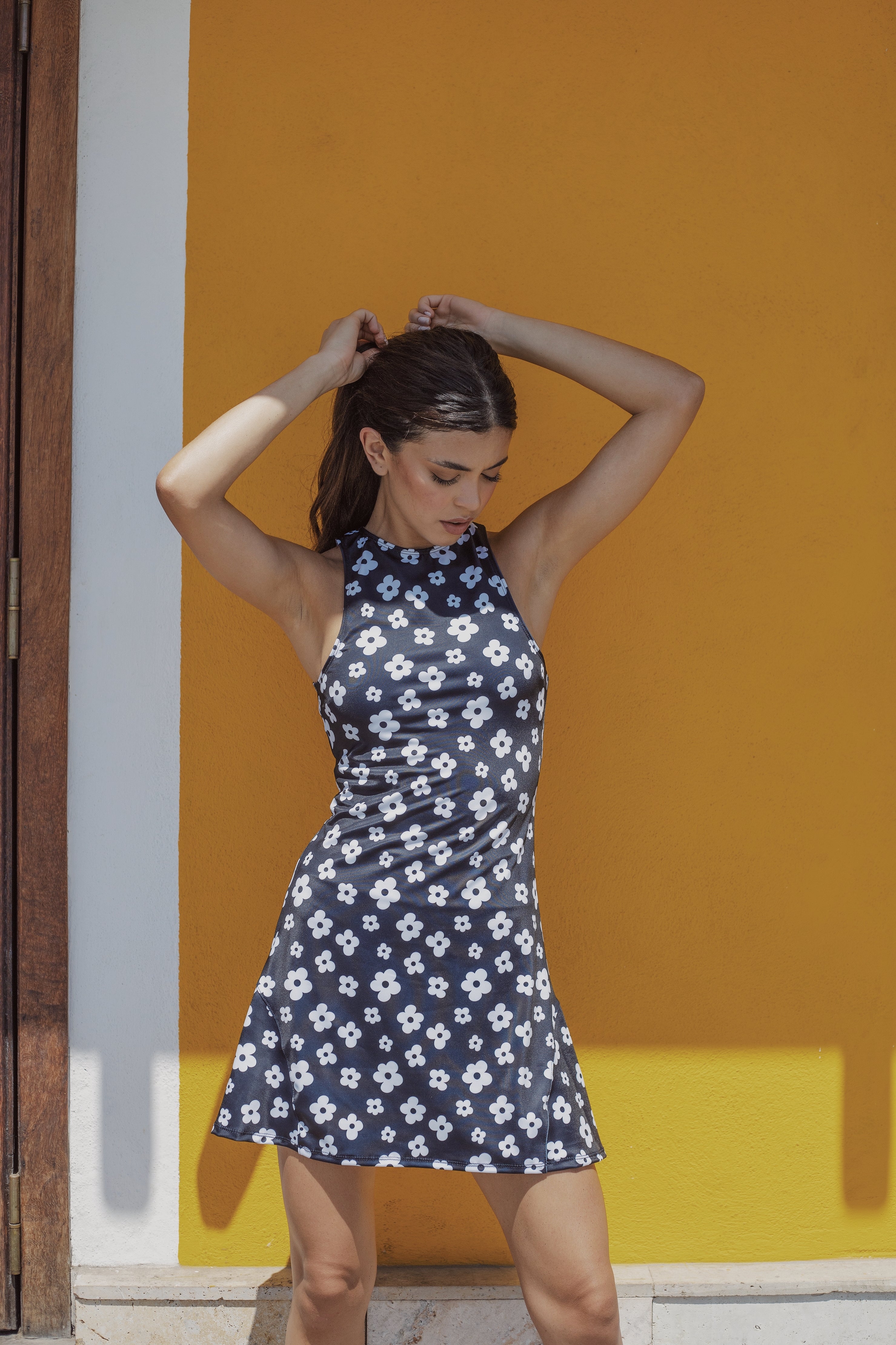 Paola Tennis Dress Flowers White on Black – Antigua Collection Paola Tennis Dress Flowers White on Black – Antigua Collection