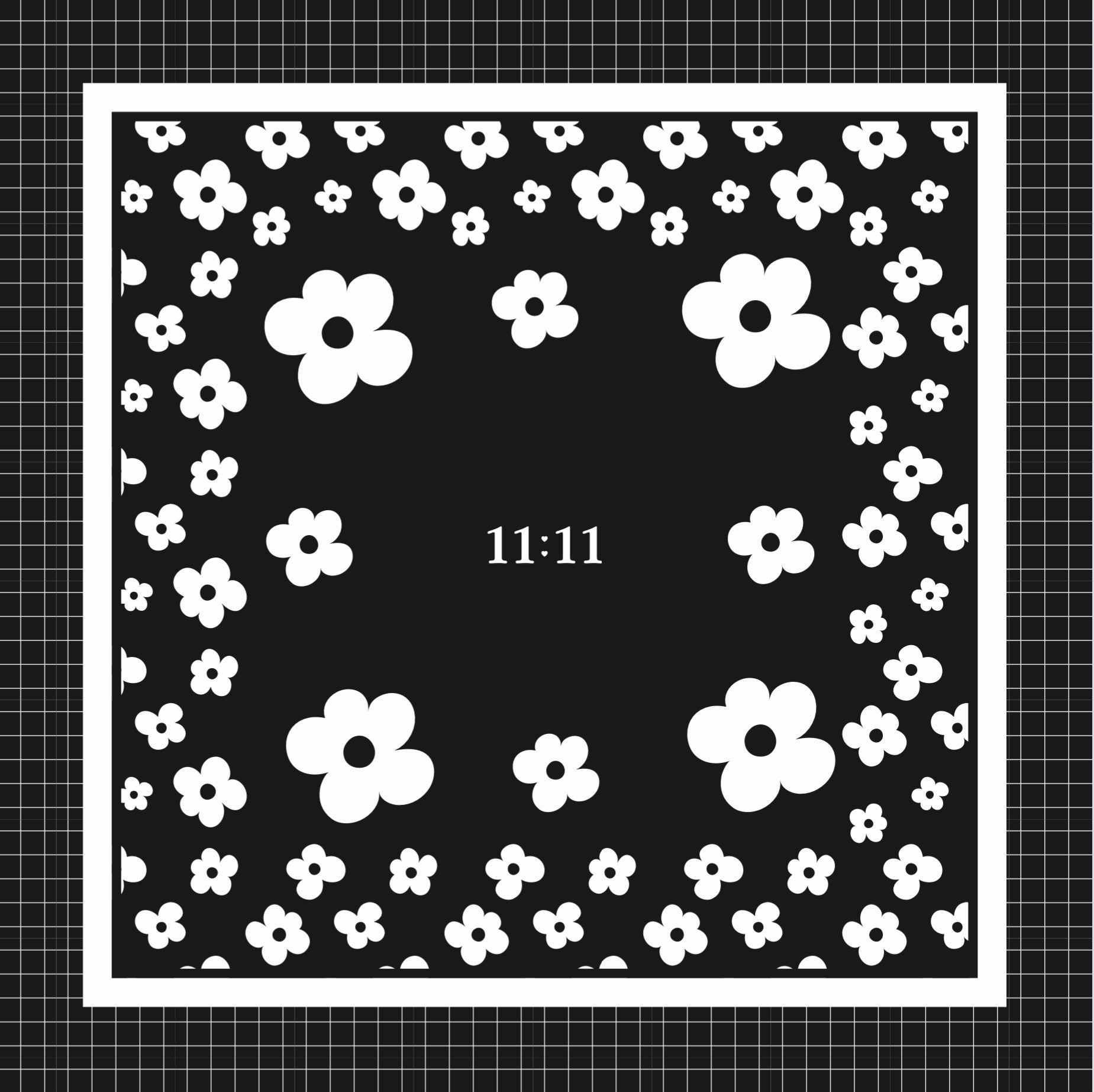 11:11 Black & White Flowers Silk Scarve