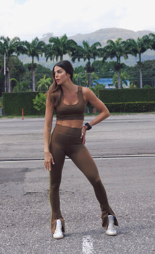 Marcela Yoga Pant & Top Aria Long Brown/Neon